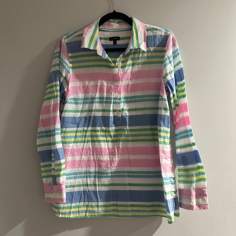TALBOTS Women Striped‎ Button Front Long Sleeve Casual Tunic Shirt M